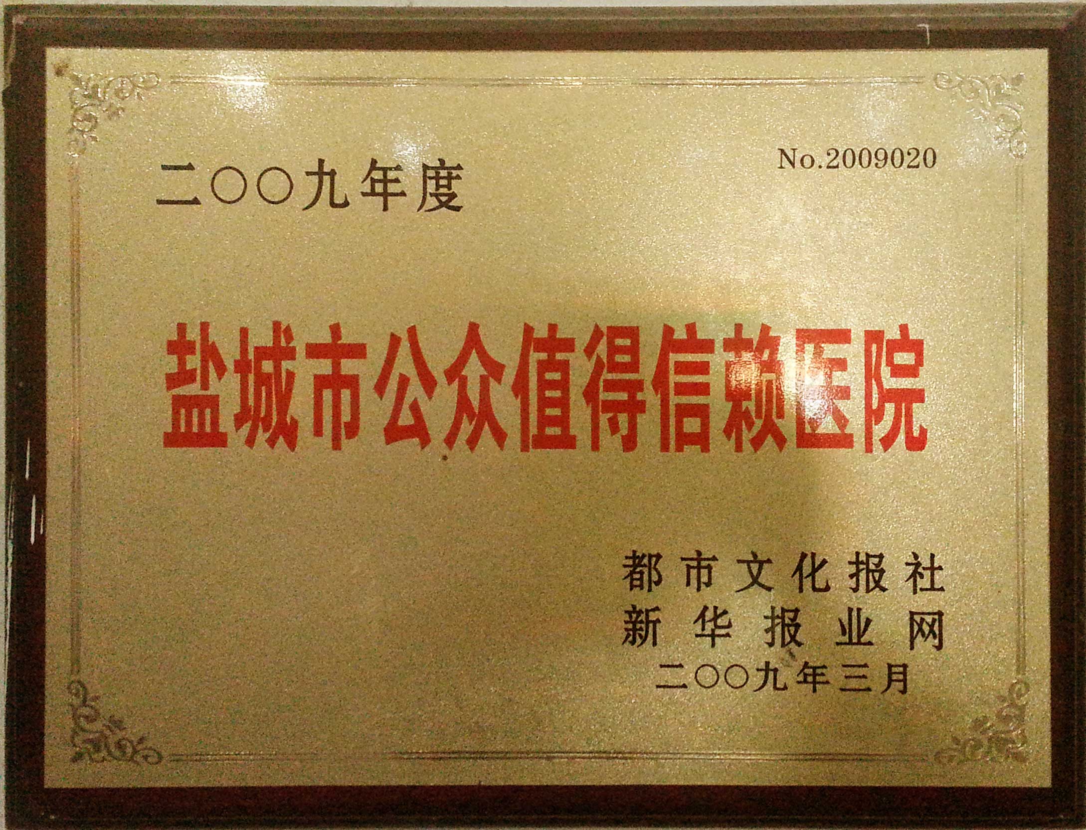 2009年度鹽城市公眾值得信賴醫院